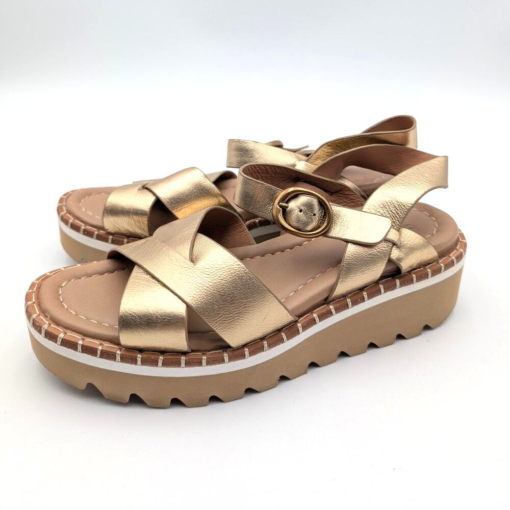 Söfft Ruthie Ankle Strap Platform Wedge Sandals Women's Gold Size US6M EU36.5